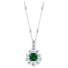12.46ct Asscher Cut Emerald & Pear Shape Diamond Necklace in Platinum