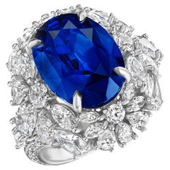 12,46 Karat GRS-zertifizierter ovaler Saphir & Diamantring aus Platin