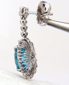 12.46ct Natural Bright vivid indigo blue zircon diamond earrings 14kt edwardian