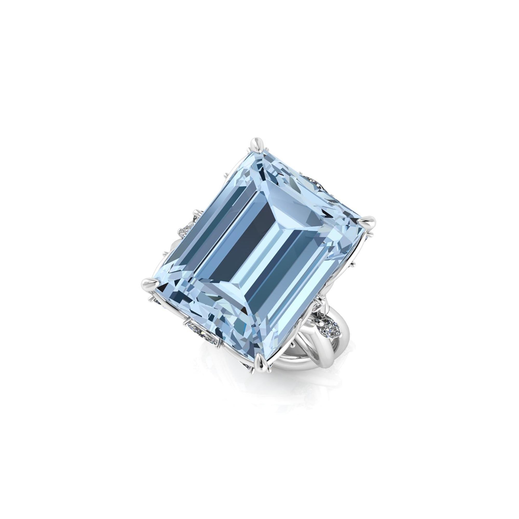 12.47 Carat Emerald Cut Aquamarine Platinum Cocktail Ring In New Condition In New York, NY