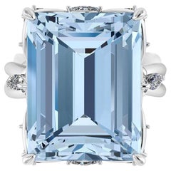12.47 Carat Emerald Cut Aquamarine Platinum Cocktail Ring