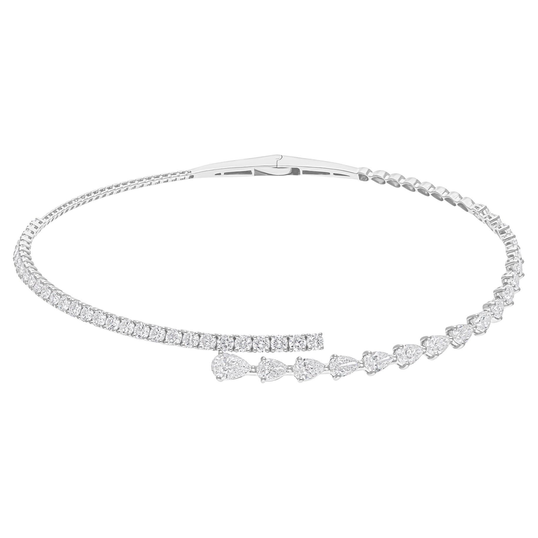12.47 Carat SI/H Pear Round Diamond Wrap Choker Necklace 18 Karat White Gold