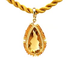 12.48 Carat Citrine Pear, Citrine Beads, Seed Pearl, Gold Filigree Drop Pendant