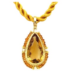 12.48 Carat Citrine Pear, Citrine Beads, Seed Pearl, Gold Filigree Drop Pendant