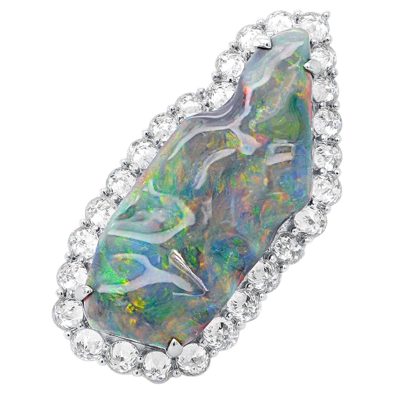 12.49 Carat Australian Black Opal Certified "Lightening Ridge" Mine 18K Ring For Sale