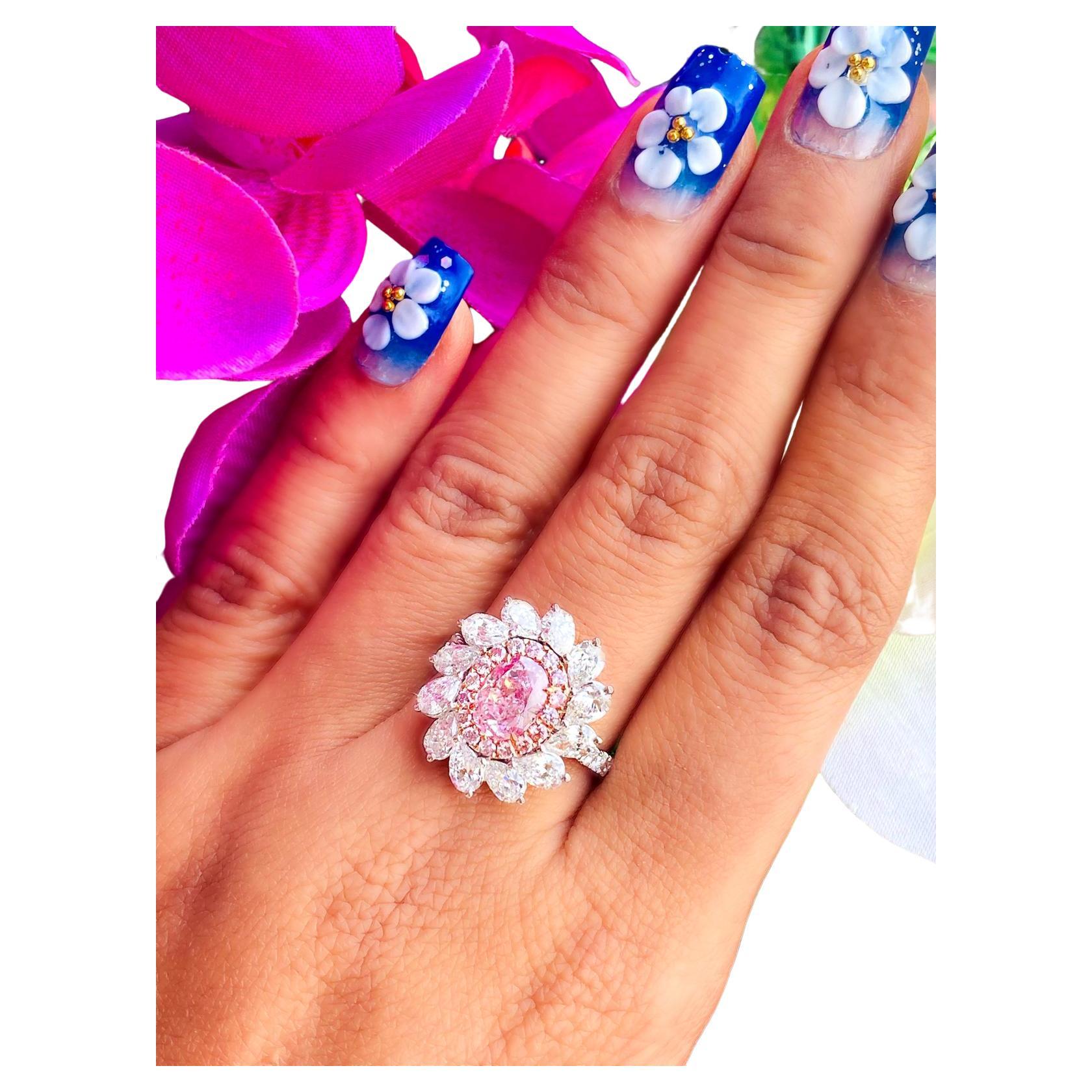 1.249 Carat Faint Pink Diamond Ring & Pendant convertible SI2 clarity CGL cert For Sale
