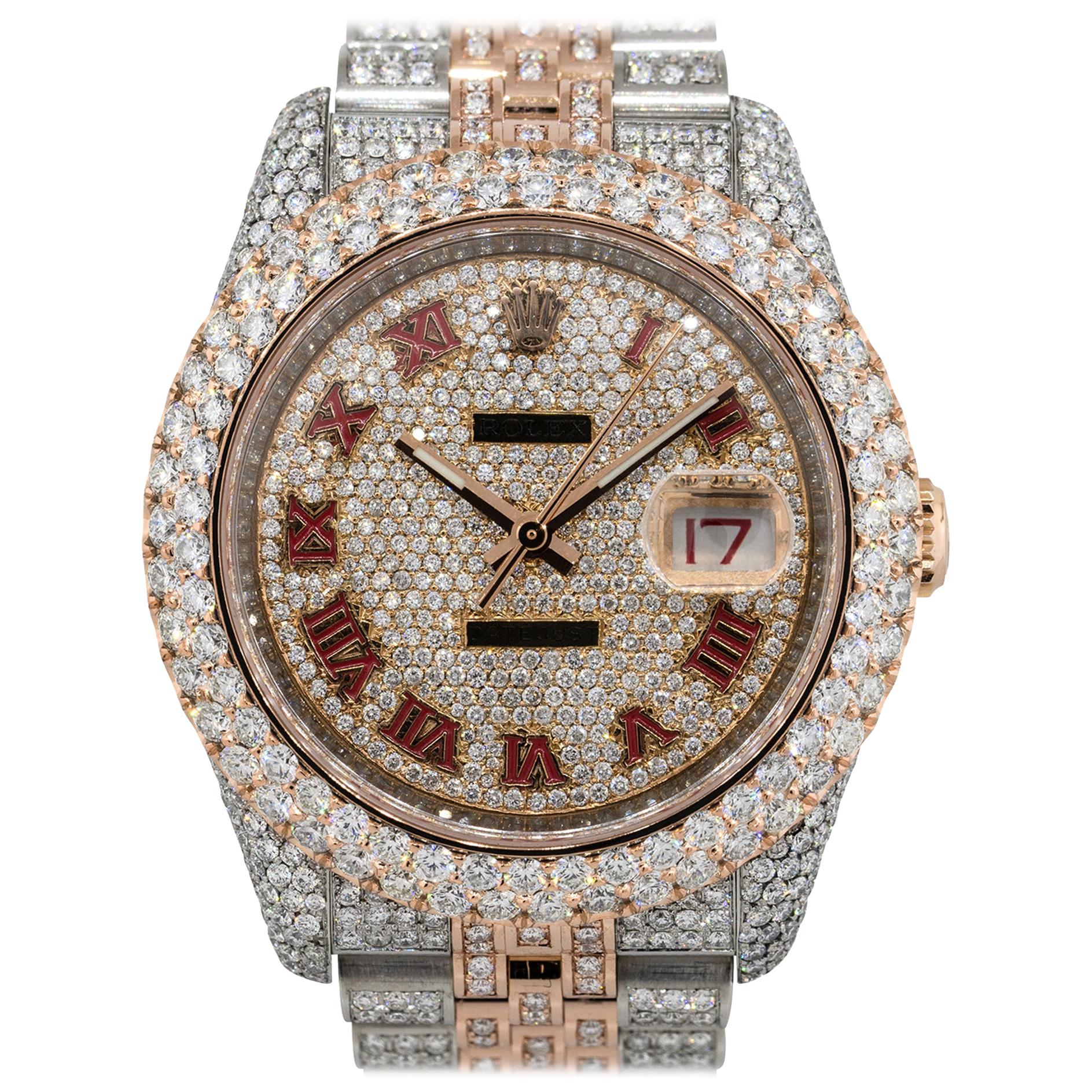 12.49 Carat Rolex 116201 Datejust Two-Tone Diamond Pave Watch