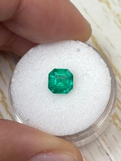 1.24ct Bluish Green Asscher Cut Colombian Emerald 6.7x6.7 Genuine May Birthstone