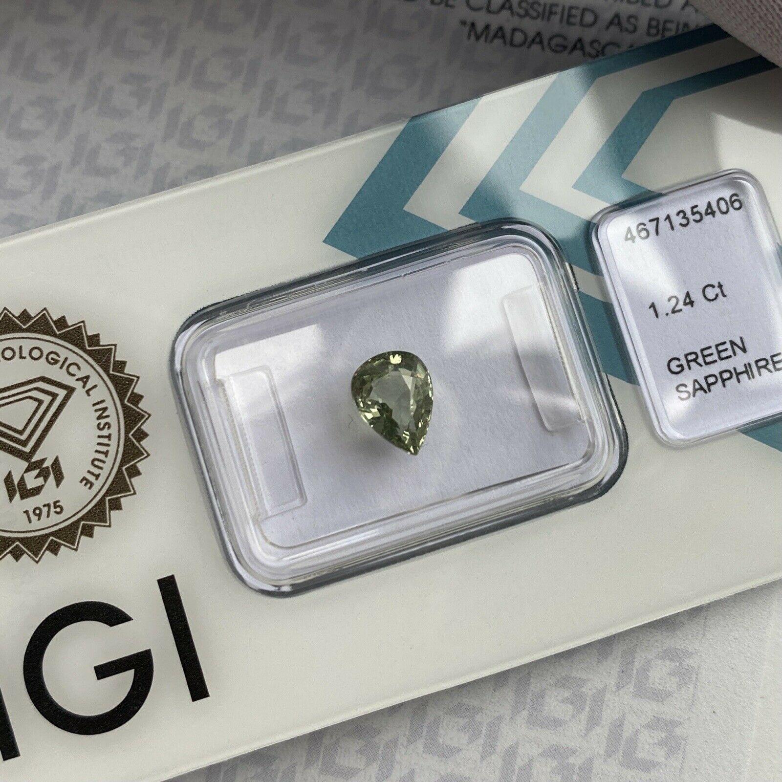 1.24ct Bright Yellow Green Untreated Sapphire Pear Teardrop Cut IGI Certified 5
