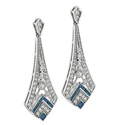 1.24ct Diamond 0.69ct Sapphire Chandelier Earrings