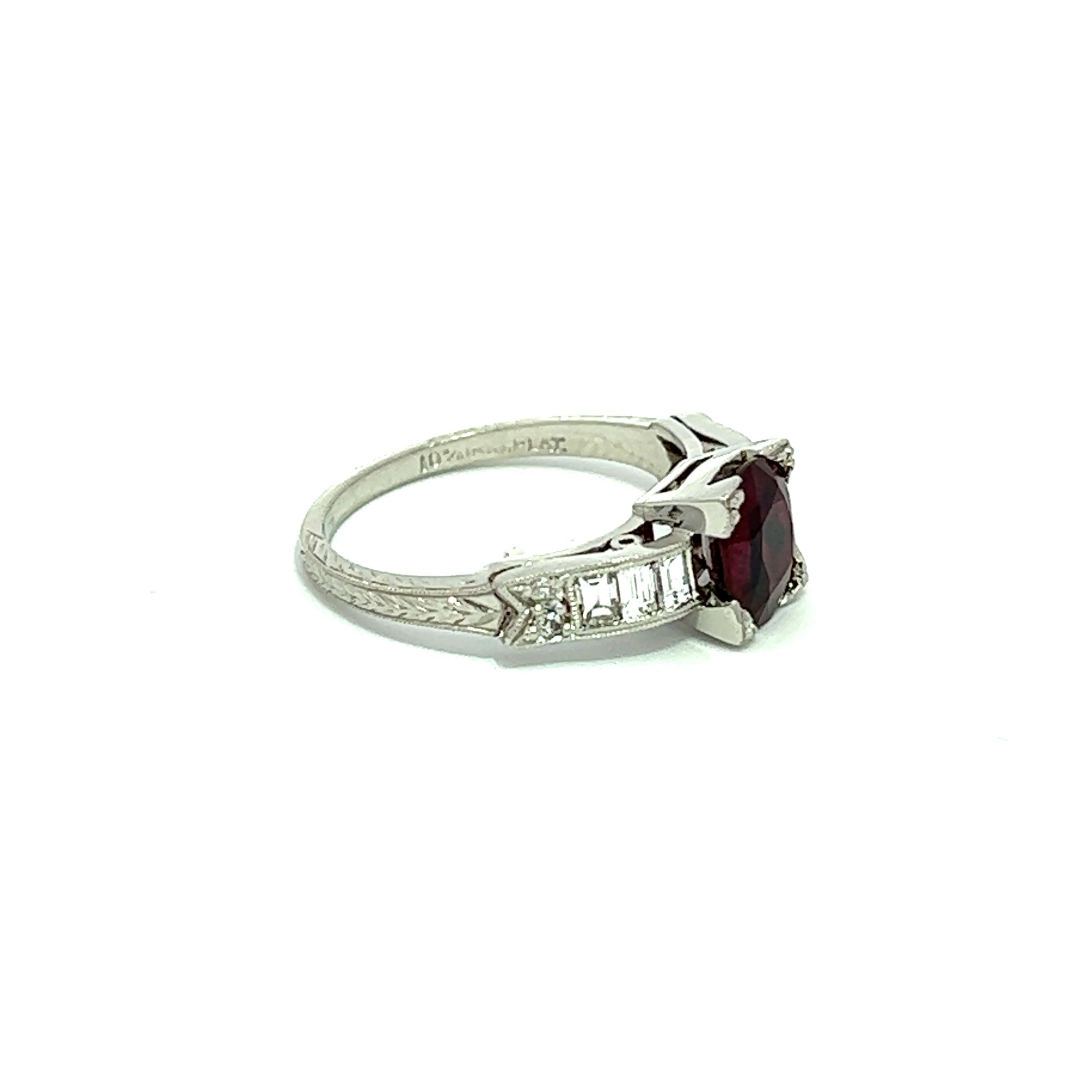 Oval Cut 1.24CT Natural Oval Ruby Platinum Art Deco Setting with Diamonds For Sale