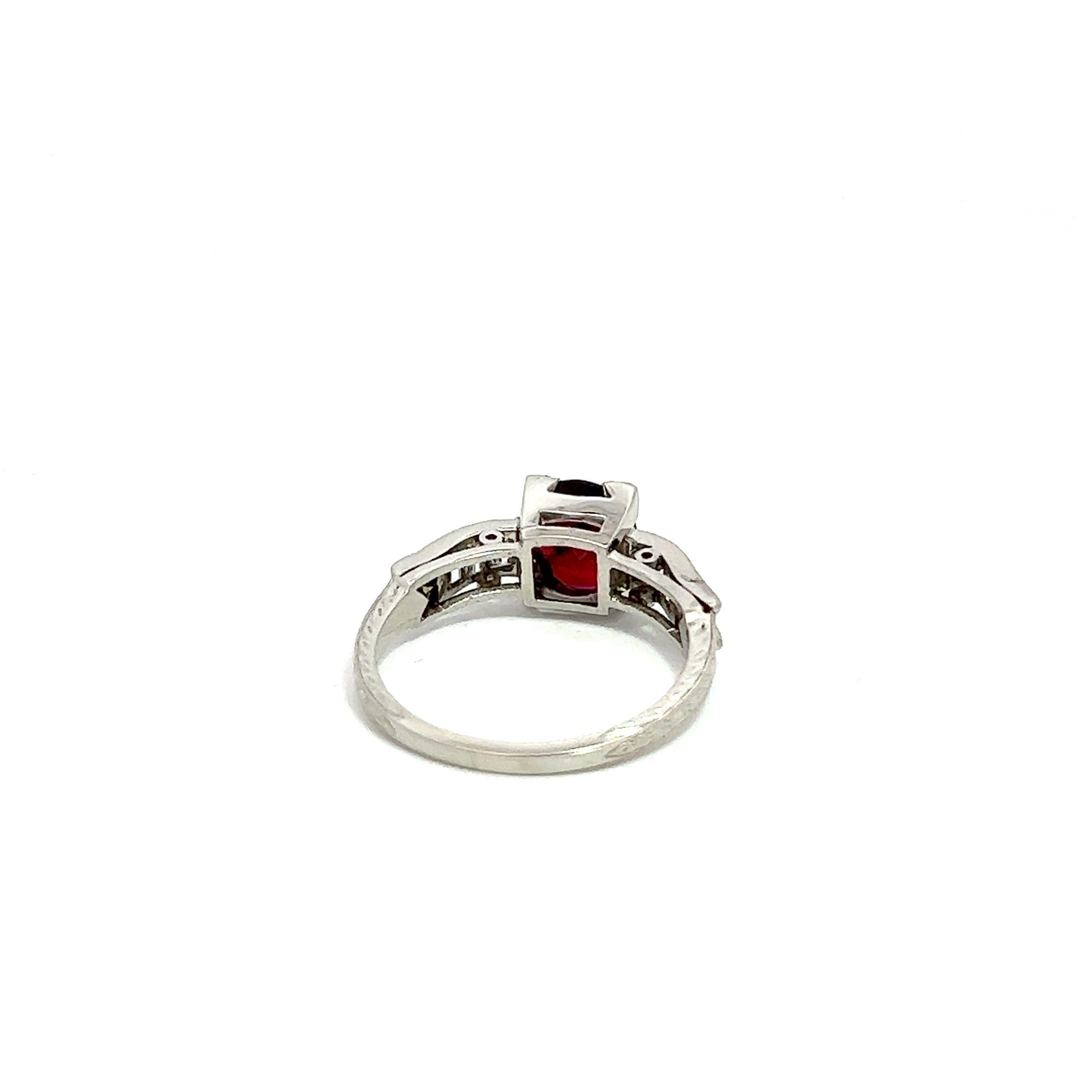 1.24CT Natural Oval Ruby Platinum Art Deco Setting with Diamonds For Sale 1