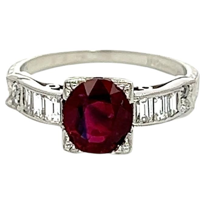 1.24CT Natural Oval Ruby Platinum Art Deco Setting with Diamonds For Sale