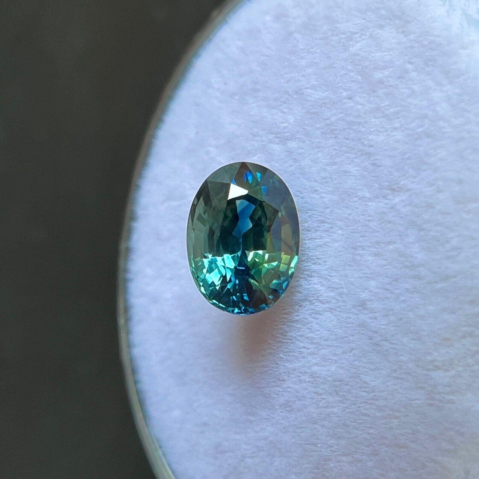 1.24ct Natural Vivid Blue Green Bi Colour Sapphire Oval Cut Gemstone 6.8x5mm If In New Condition For Sale In Birmingham, GB