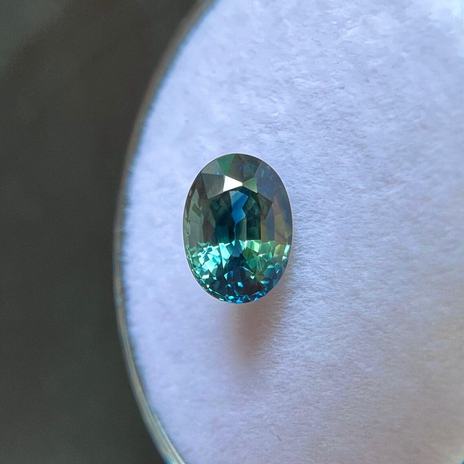 Women's or Men's 1.24ct Natural Vivid Blue Green Bi Colour Sapphire Oval Cut Gemstone 6.8x5mm If For Sale