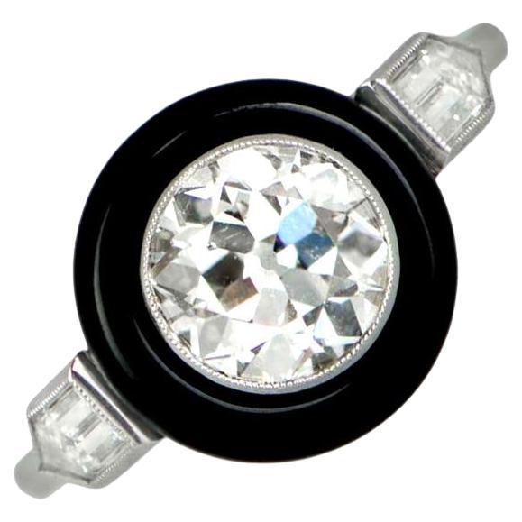 1,24 Karat Diamantring mit altem Euroschliff, Onyx Halo, Platin