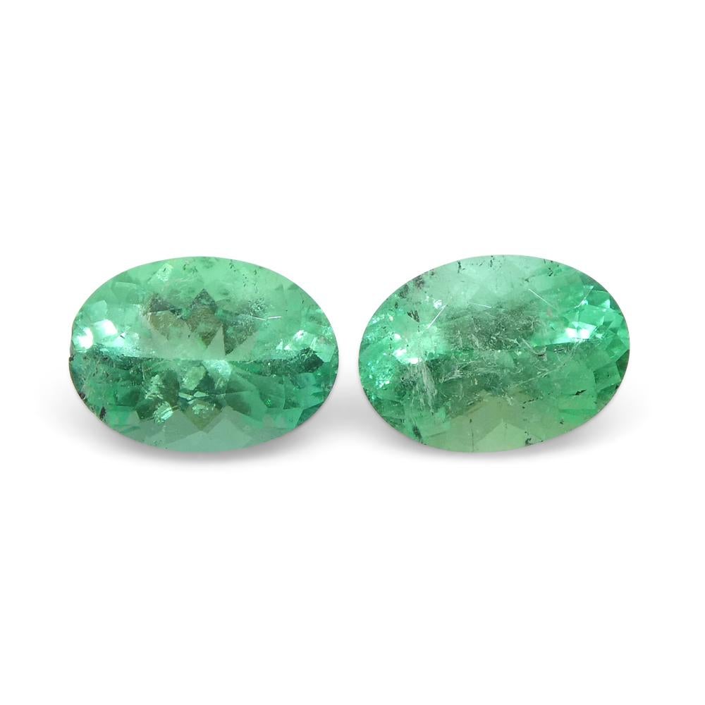1.24ct Pair Oval Green Emerald from Colombia For Sale 6