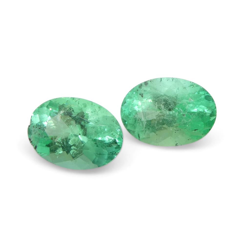 1.24ct Pair Oval Green Emerald from Colombia For Sale 7
