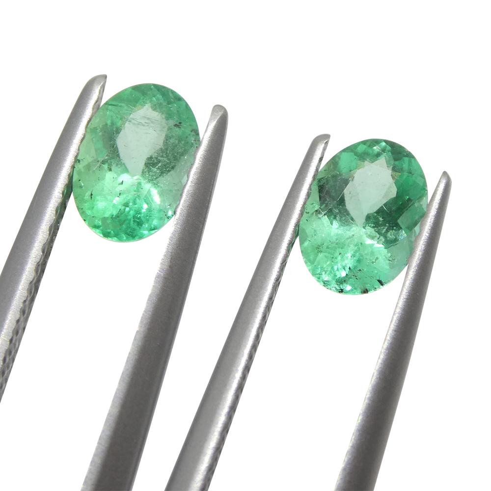 Oval Cut 1.24ct Pair Oval Green Emerald from Colombia For Sale