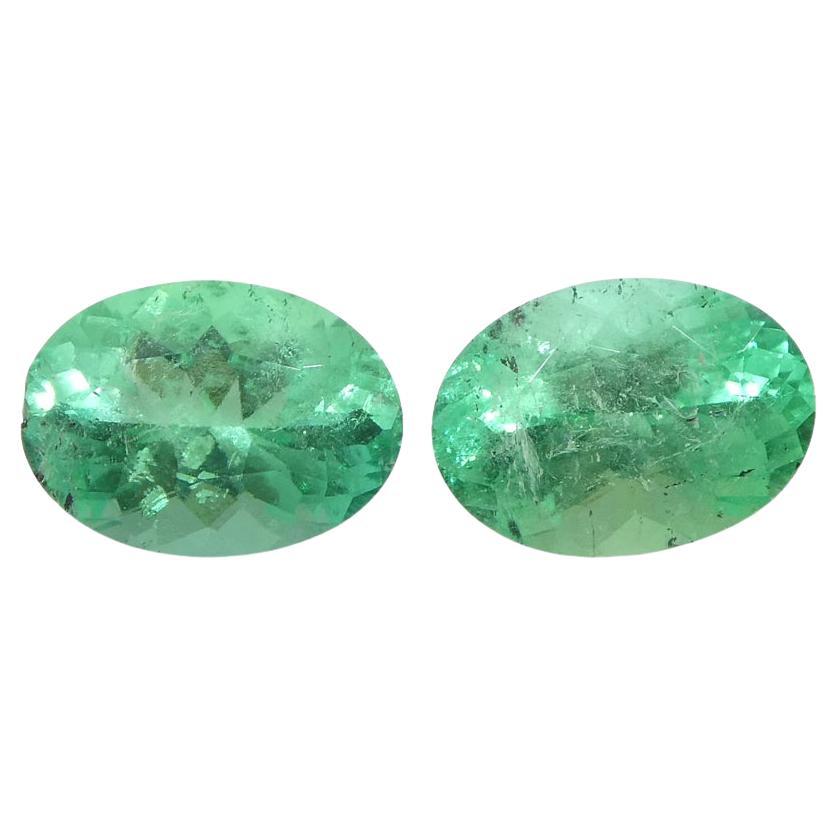 1.24ct Pair Oval Green Emerald from Colombia For Sale