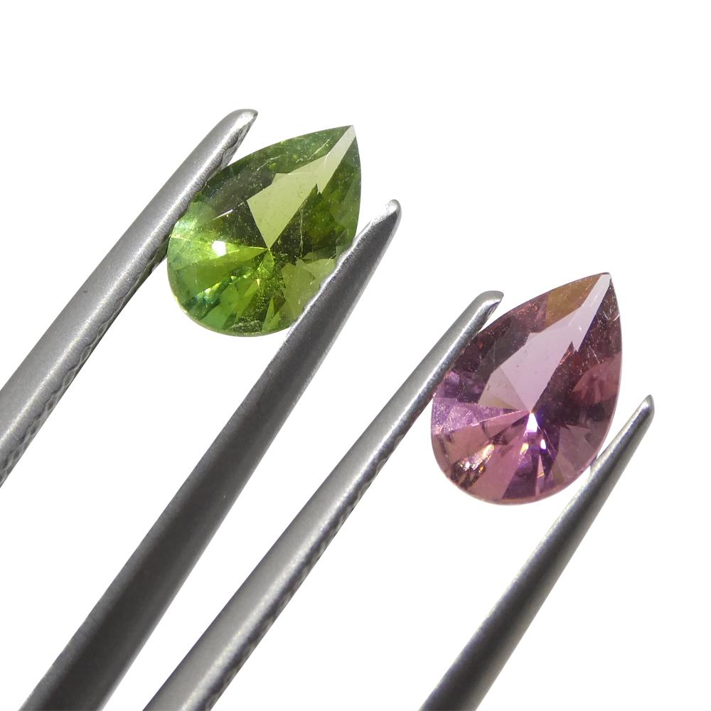 Brilliant Cut 1.24ct Pair Pear Pink/Green Tourmaline from Brazil For Sale