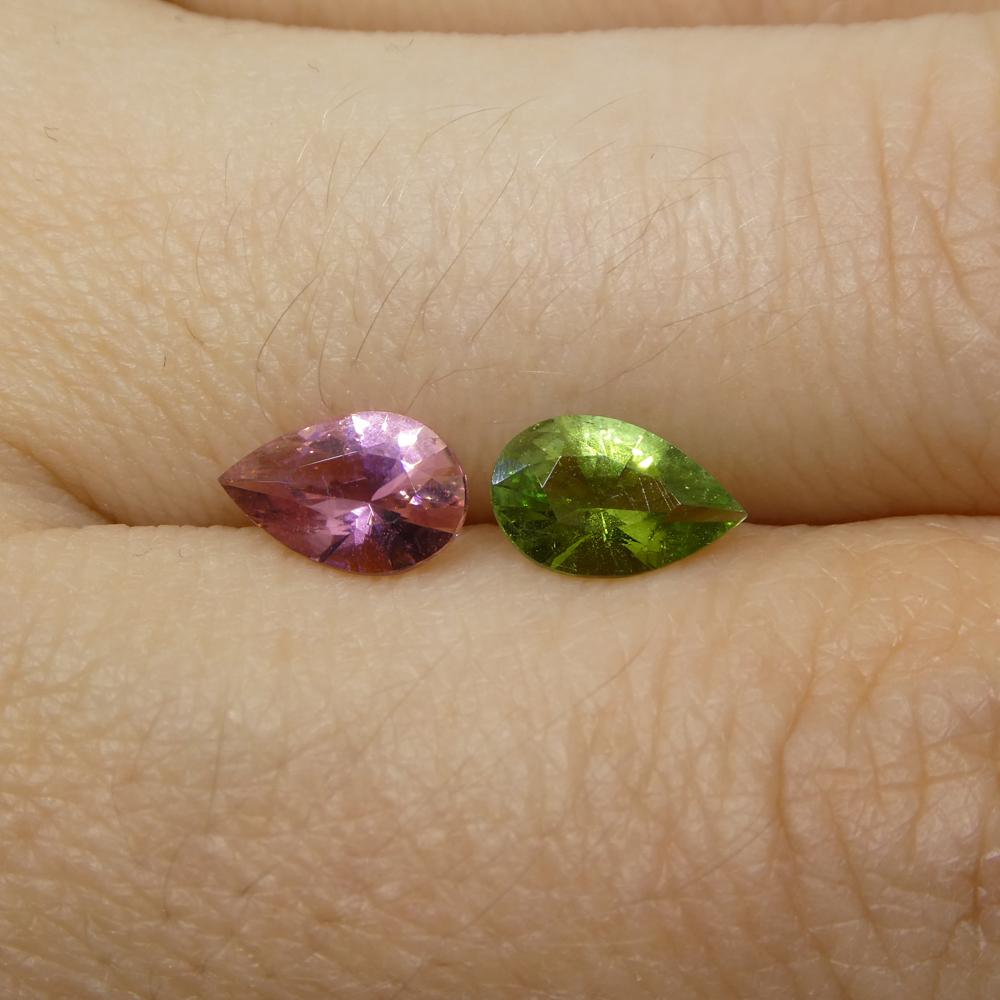 Women's or Men's 1.24ct Pair Pear Pink/Green Tourmaline from Brazil For Sale