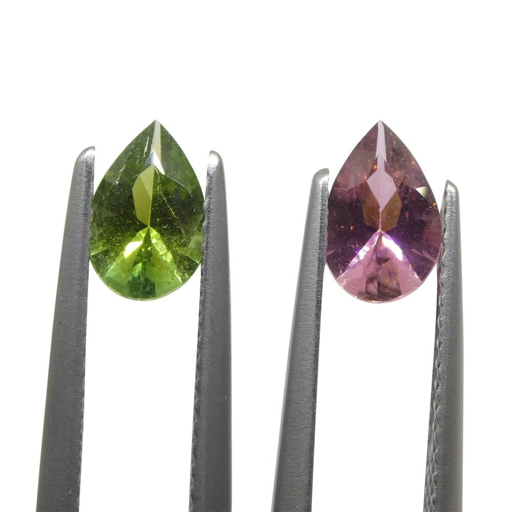1.24ct Pair Pear Pink/Green Tourmaline from Brazil For Sale 1