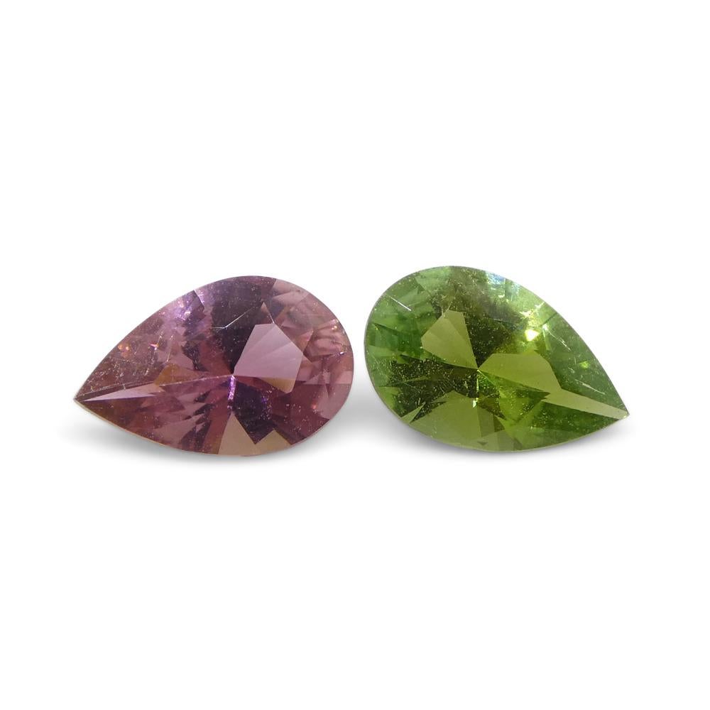 1.24ct Pair Pear Pink/Green Tourmaline from Brazil For Sale 3