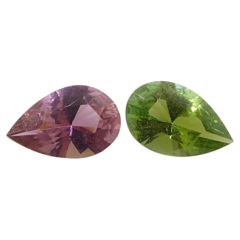 1.24ct Pair Pear Pink/Green Tourmaline from Brazil For Sale