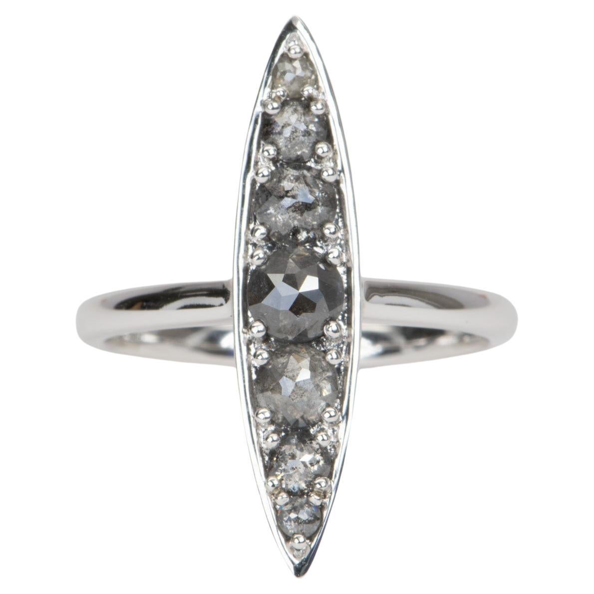 1.24ct Rose Cut Salt and Pepper Diamond Navette Ring 14K White Gold R6587