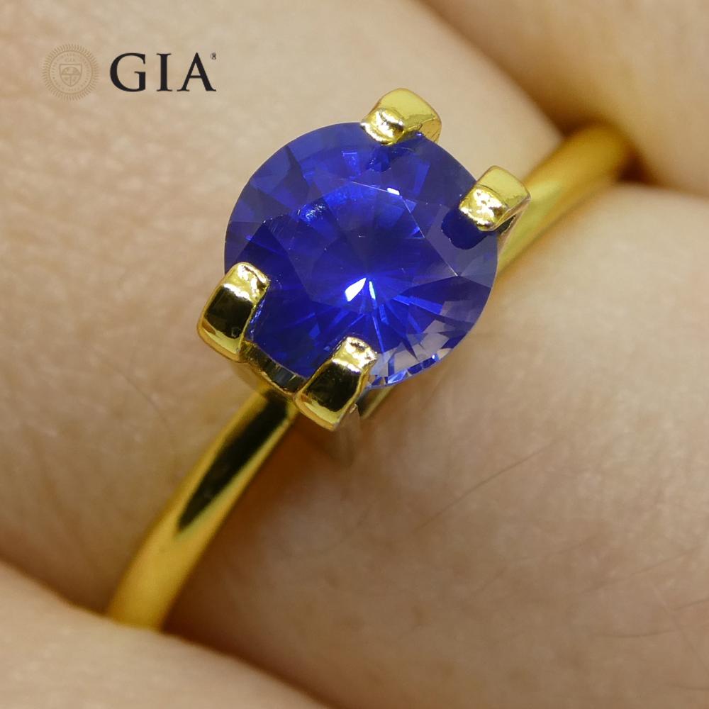 Taille brillant Saphir bleu rond de 1.24 carat certifié GIA, Sri Lanka   en vente
