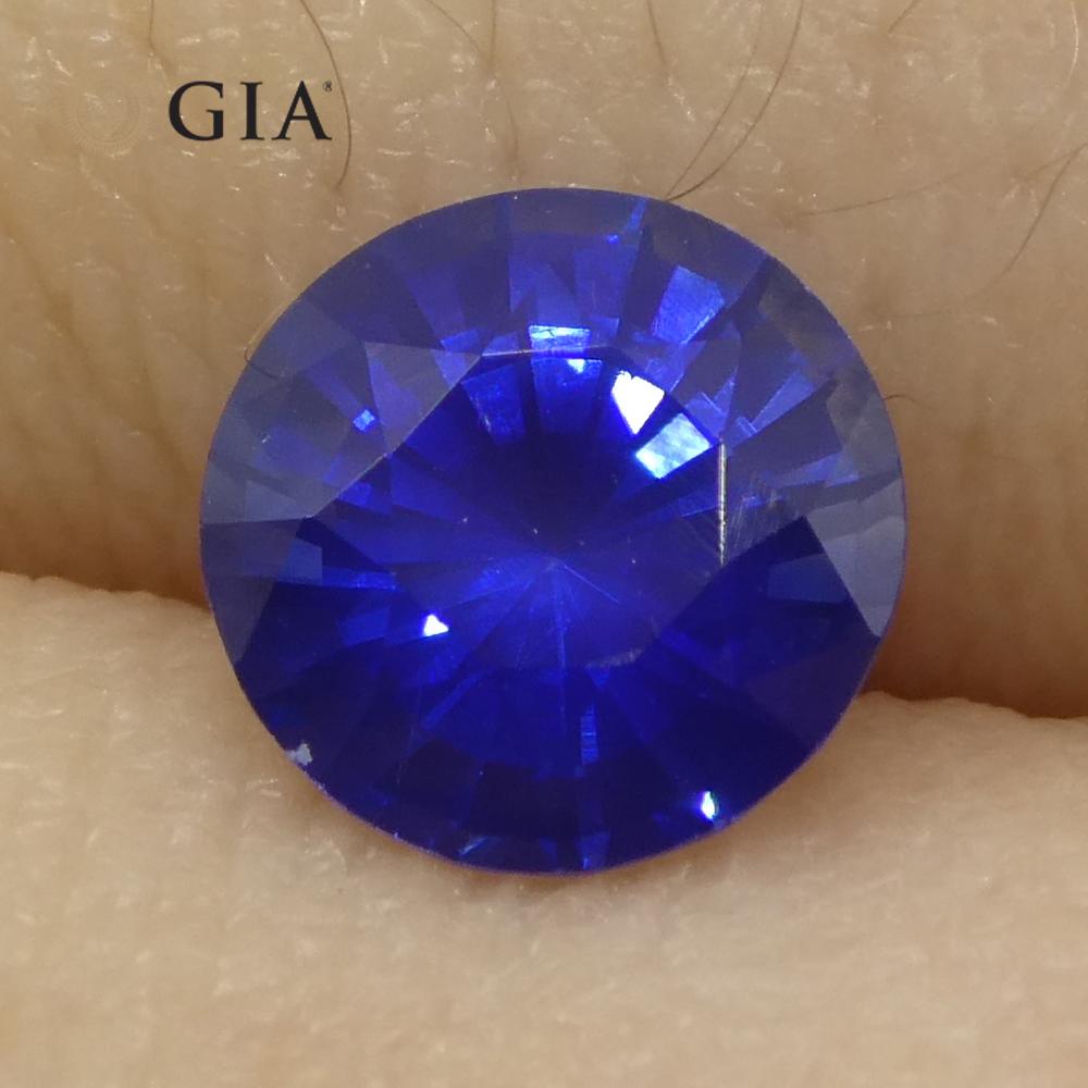 Saphir bleu rond de 1.24 carat certifié GIA, Sri Lanka   en vente 3