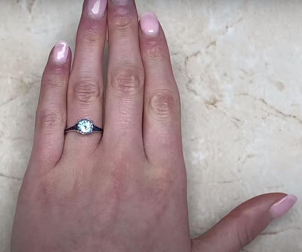 Verlobungsring aus Platin mit Aquamarin im Rundschliff (ca. 1.20 Karat), Platin im Angebot 2