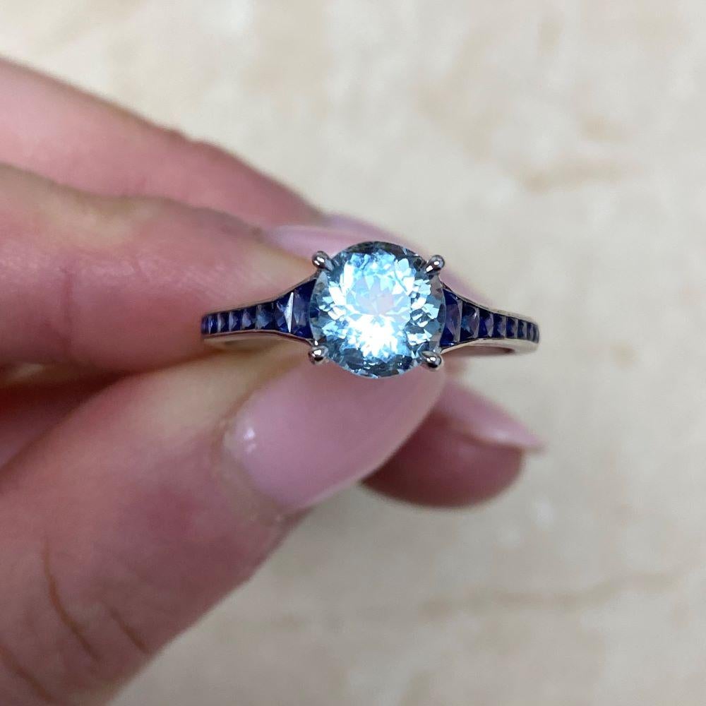 Verlobungsring aus Platin mit Aquamarin im Rundschliff (ca. 1.20 Karat), Platin im Angebot 3