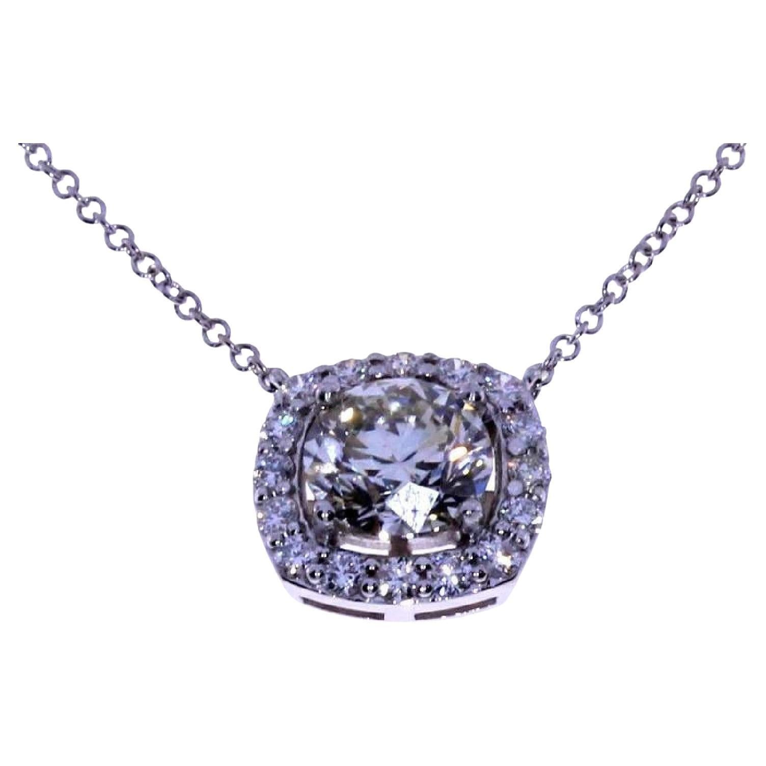 1.24ct Round Pendant with Halo For Sale