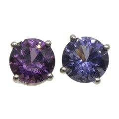1.24ct Round Purple/Violet Spinel Stud Earrings set in 14k White Gold