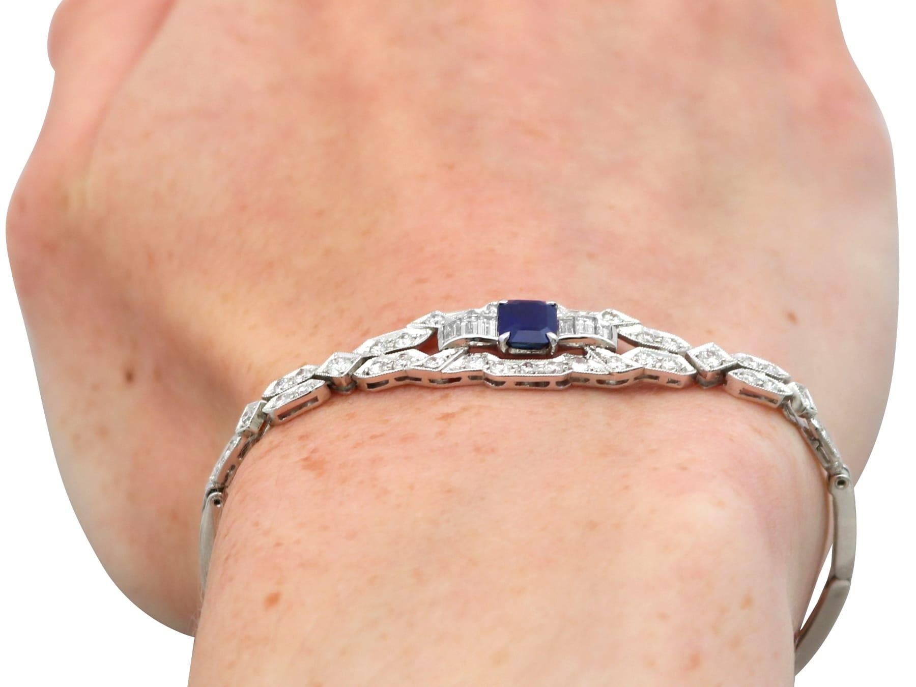 1.24Ct Sapphire and 1.80Ct Diamond, Platinum and 18k White Gold Bracelet 8