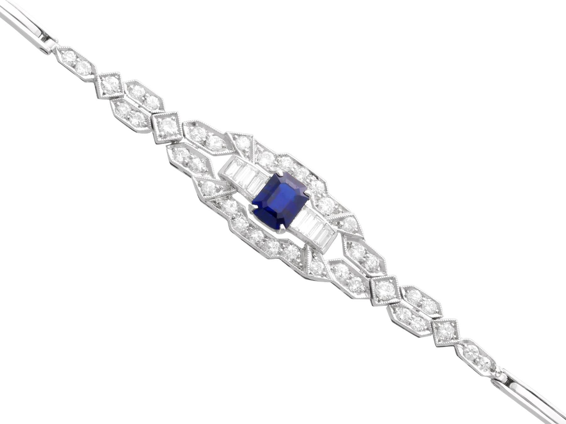 1.24Ct Sapphire and 1.80Ct Diamond, Platinum and 18k White Gold Bracelet In Excellent Condition In Jesmond, Newcastle Upon Tyne
