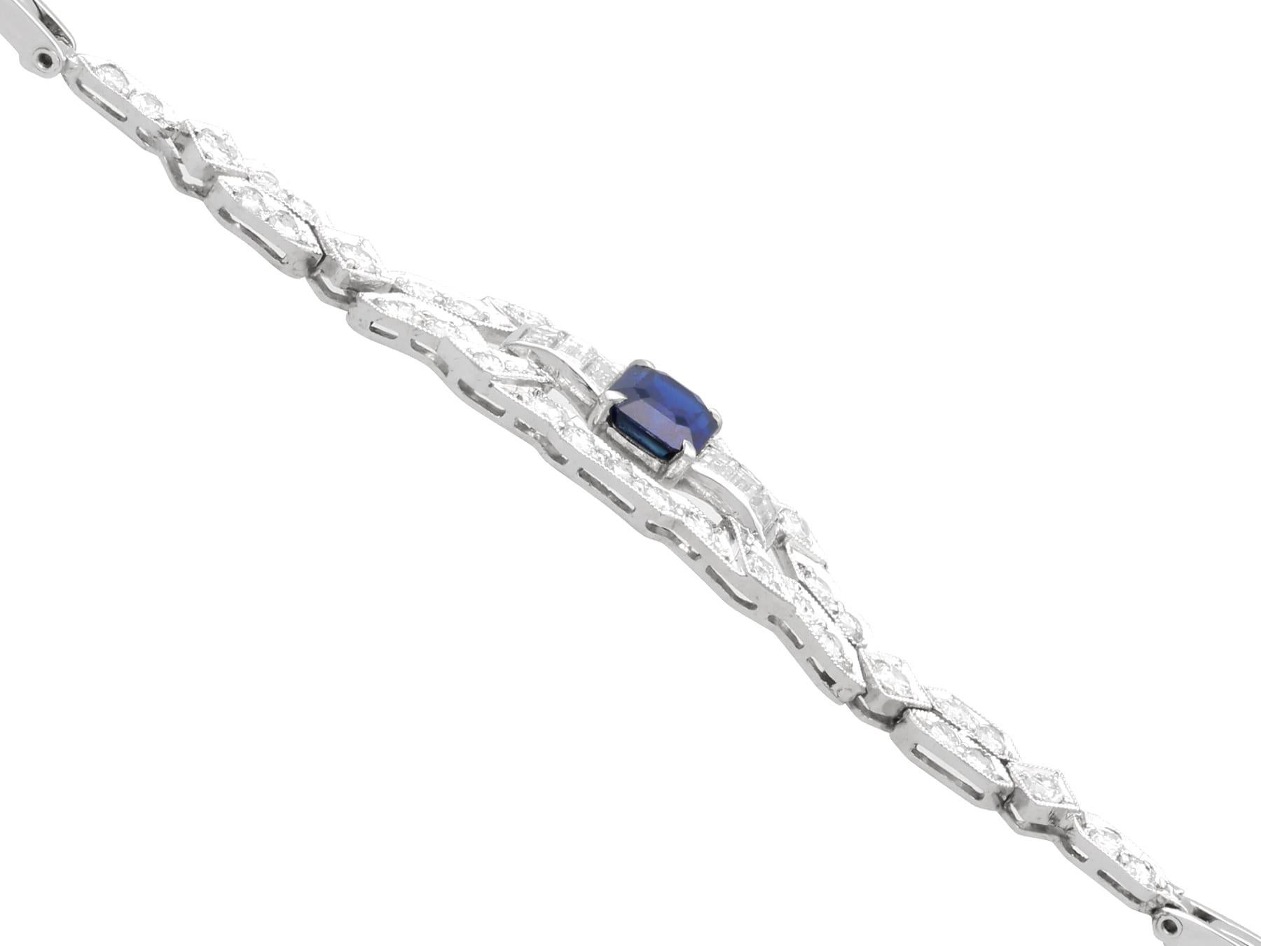 Women's or Men's 1.24Ct Sapphire and 1.80Ct Diamond, Platinum and 18k White Gold Bracelet