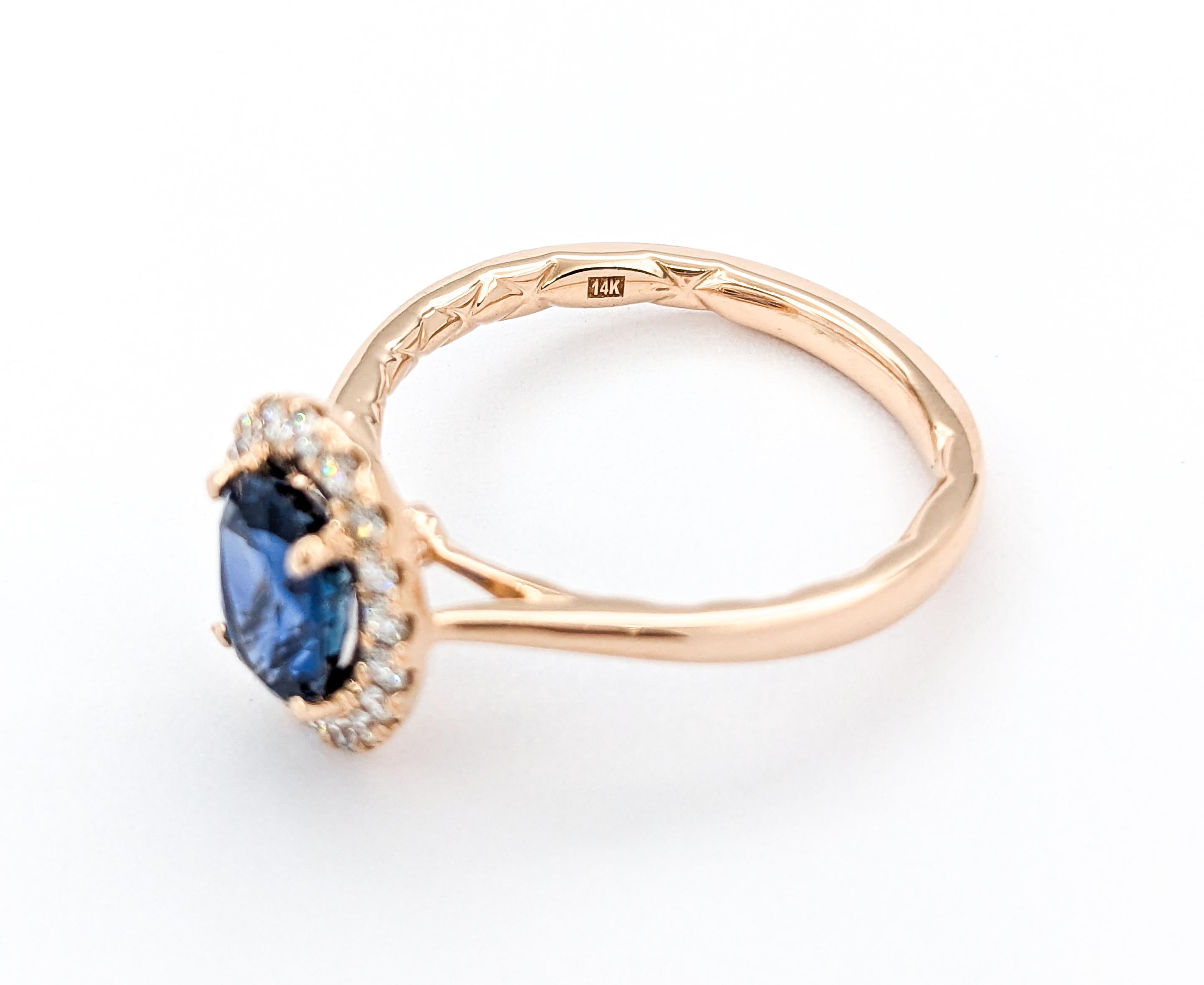 Anillo Halo de Zafiro y Diamante de Oro Rosa de 1,24 ct en venta 4