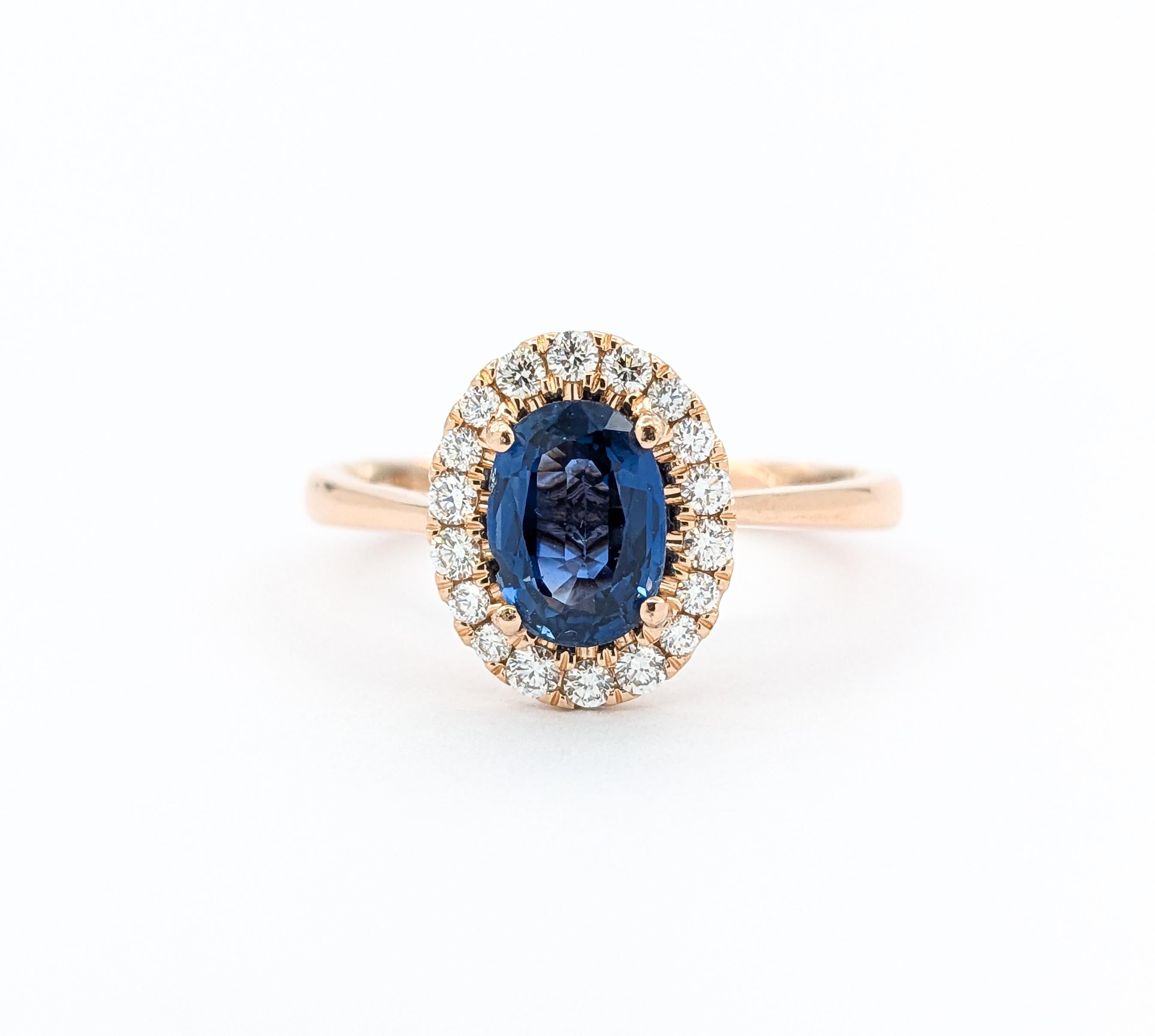 Anillo Halo de Zafiro y Diamante de Oro Rosa de 1,24 ct en venta 6