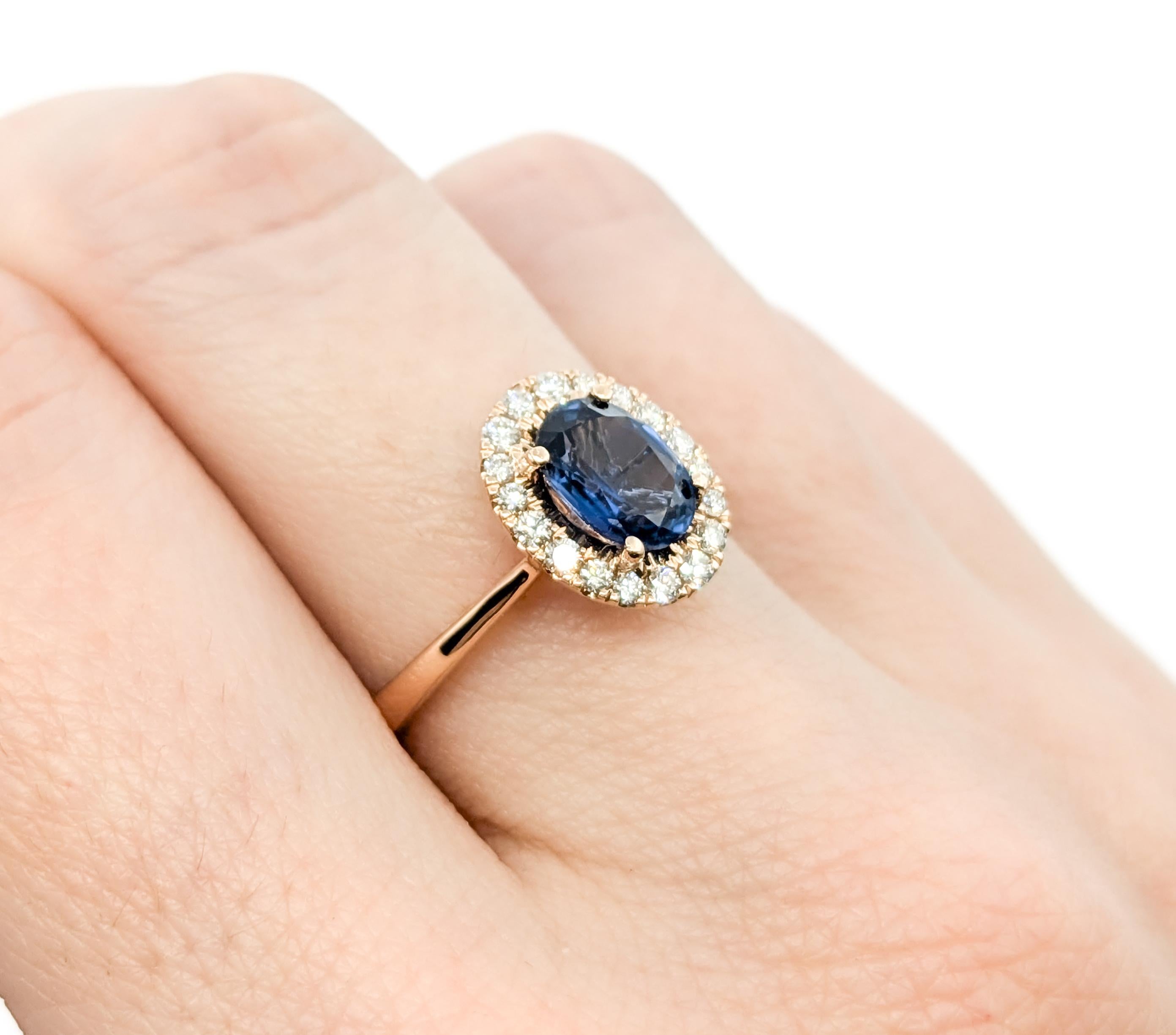 Anillo Halo de Zafiro y Diamante de Oro Rosa de 1,24 ct Corte oval en venta