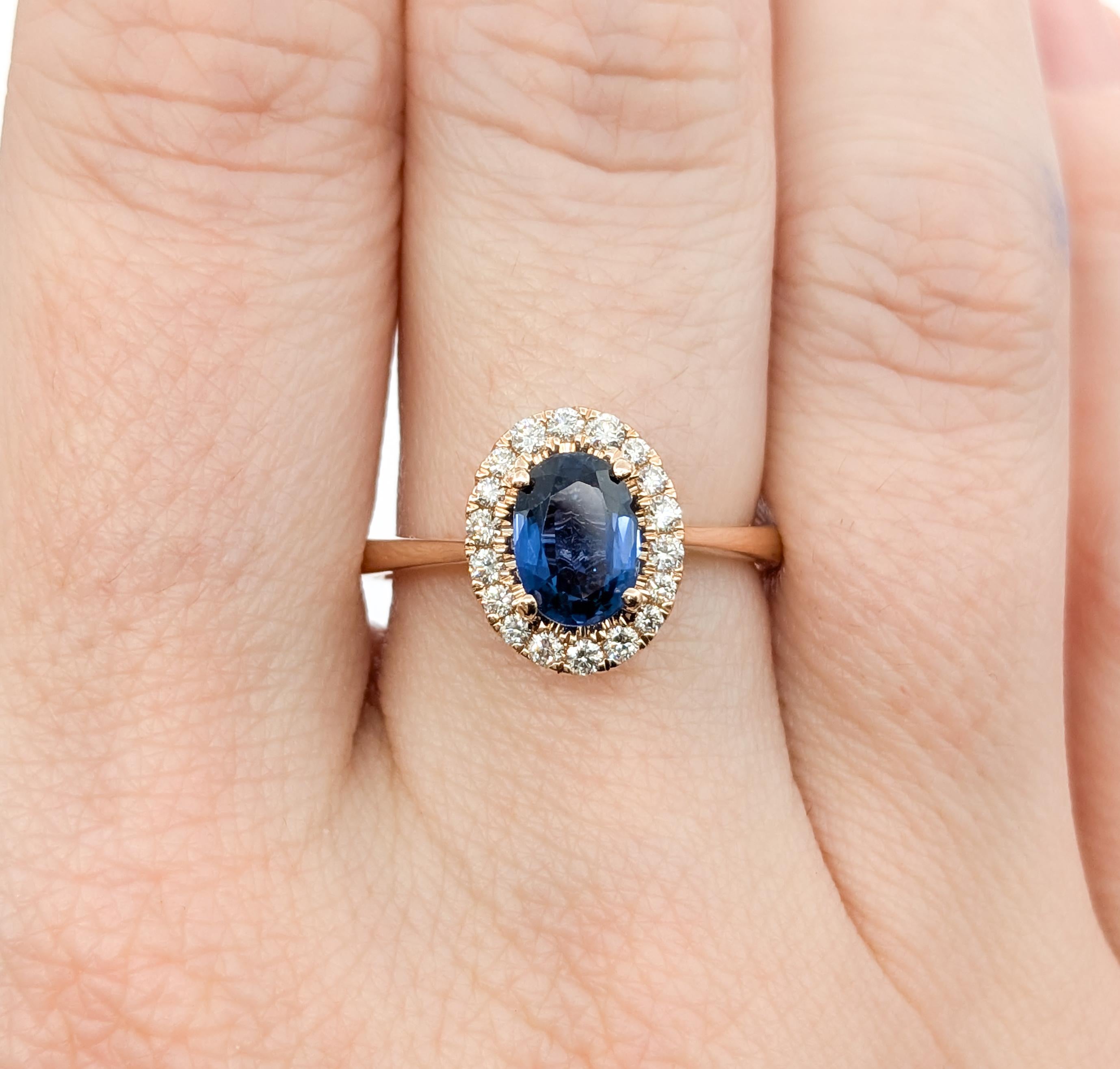 Anillo Halo de Zafiro y Diamante de Oro Rosa de 1,24 ct en Excelente estado para la venta en Bloomington, MN