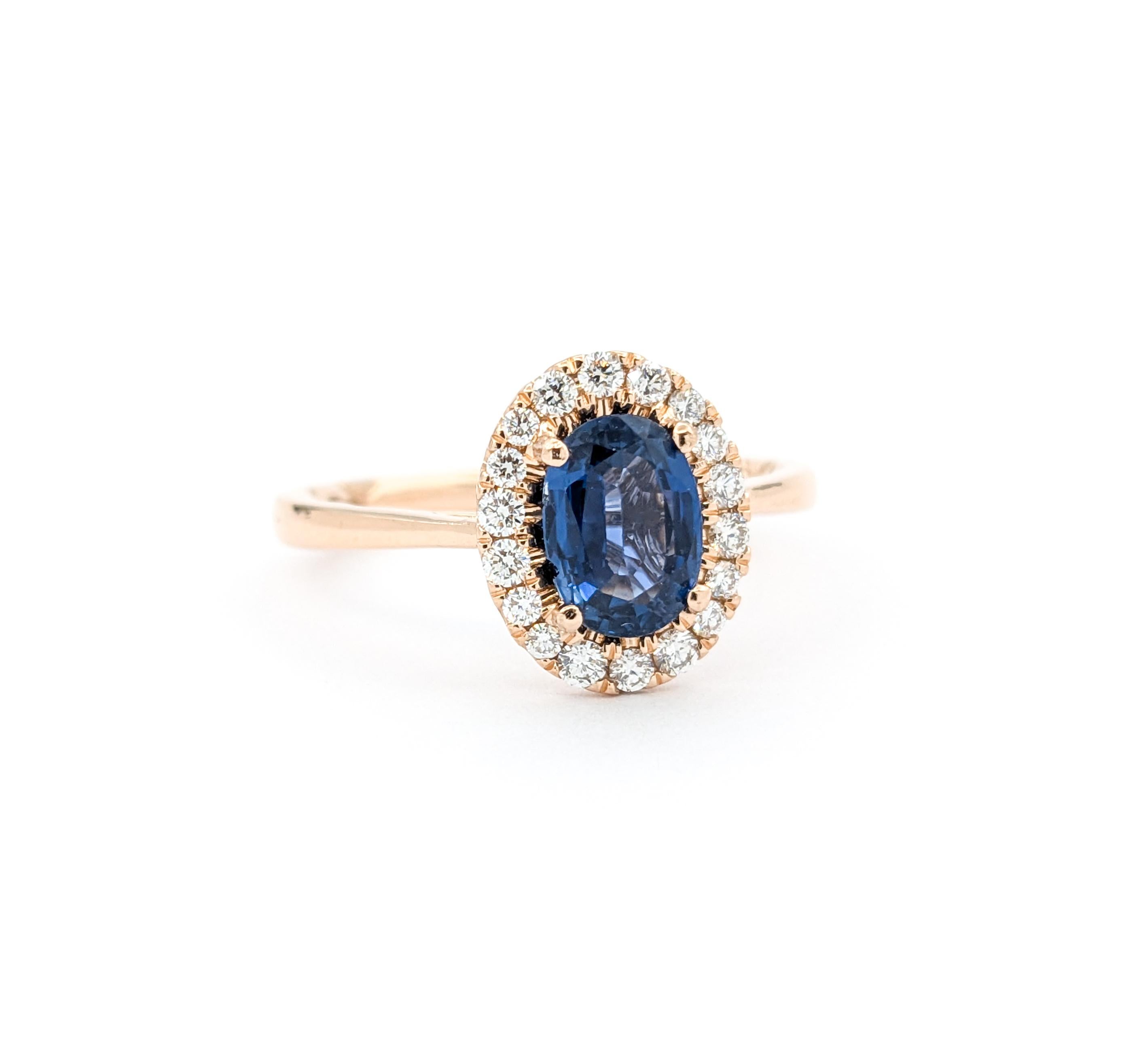 De las mujeres Anillo Halo de Zafiro y Diamante de Oro Rosa de 1,24 ct en venta