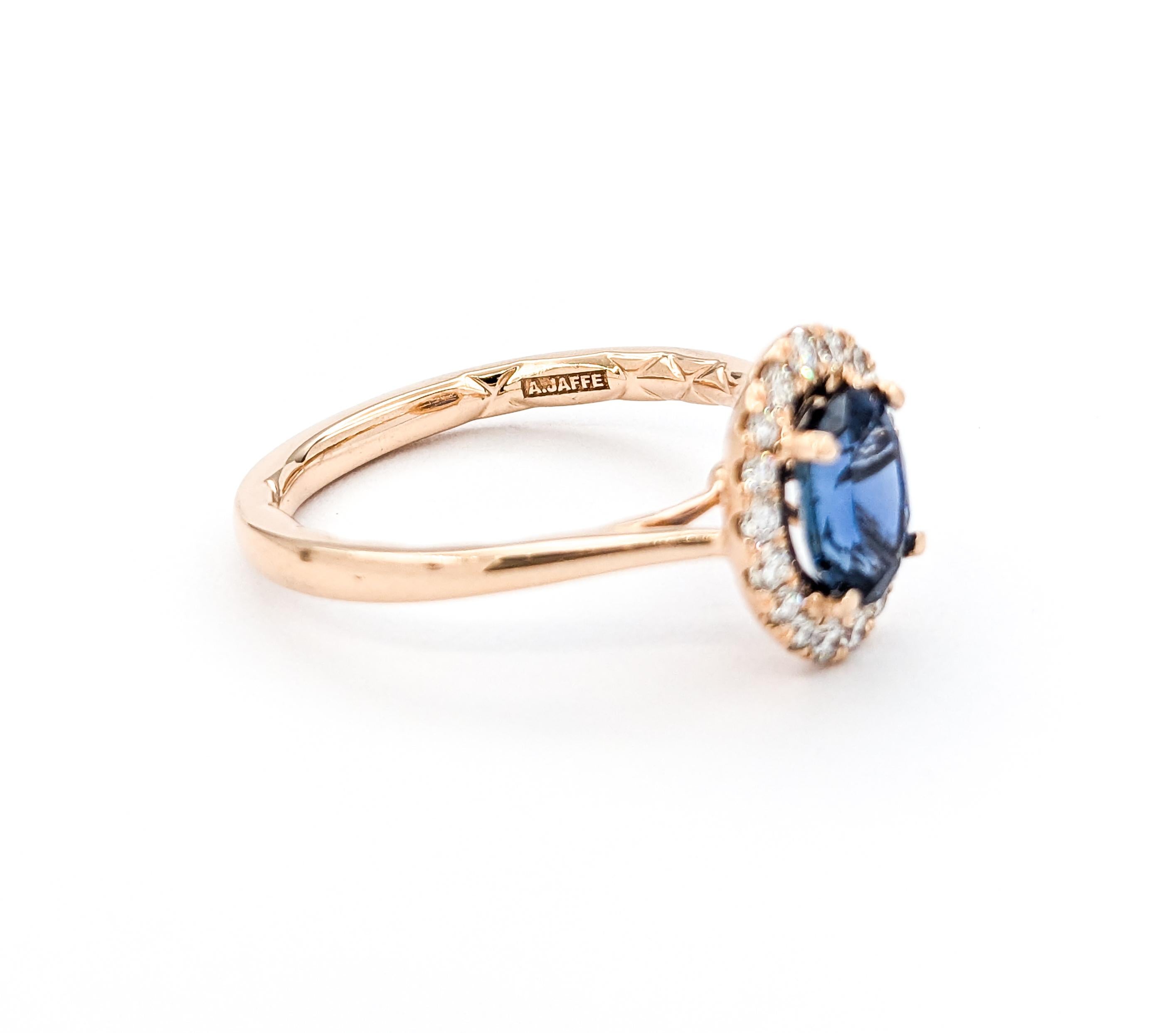 Anillo Halo de Zafiro y Diamante de Oro Rosa de 1,24 ct en venta 1