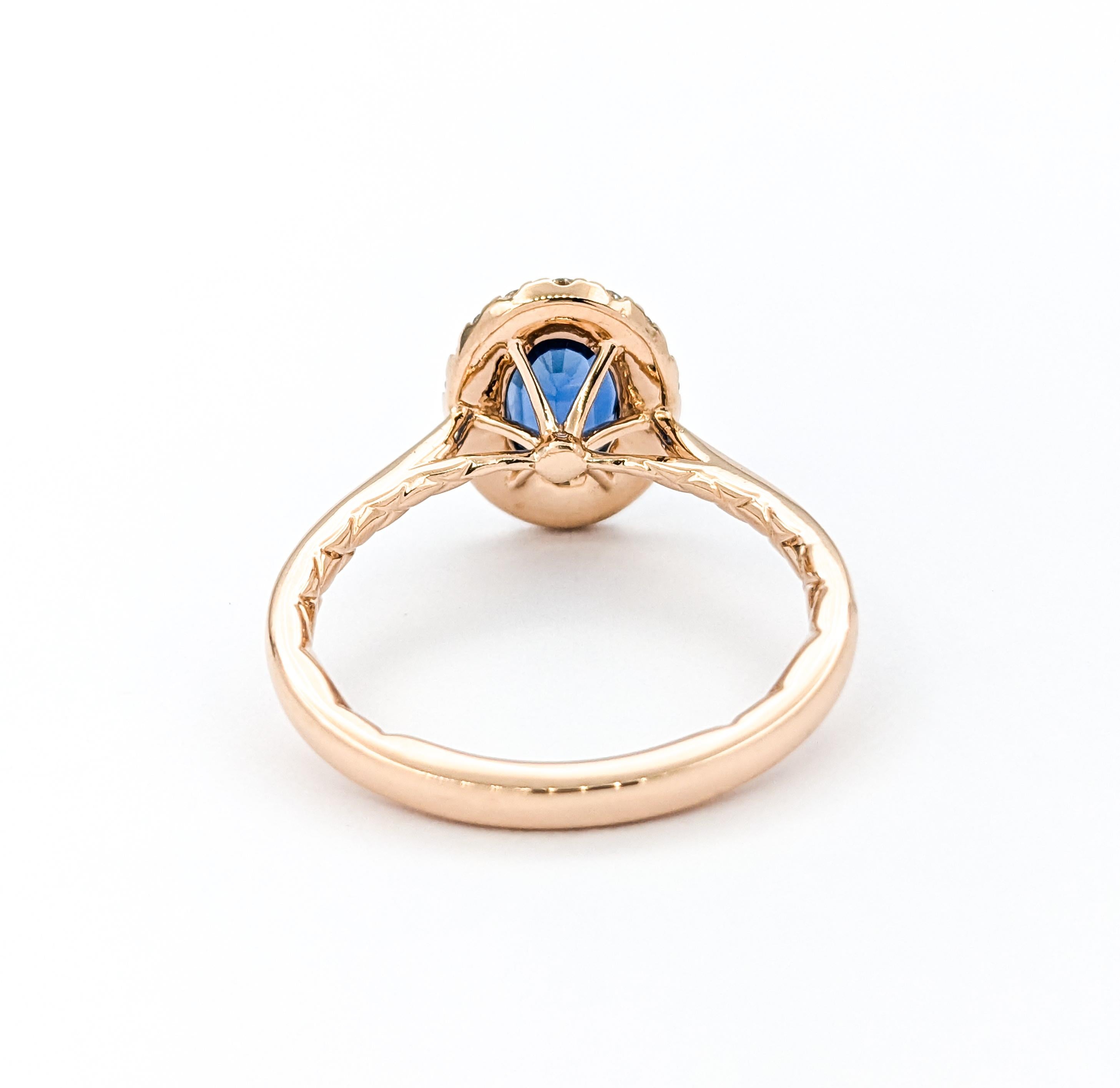 Anillo Halo de Zafiro y Diamante de Oro Rosa de 1,24 ct en venta 2