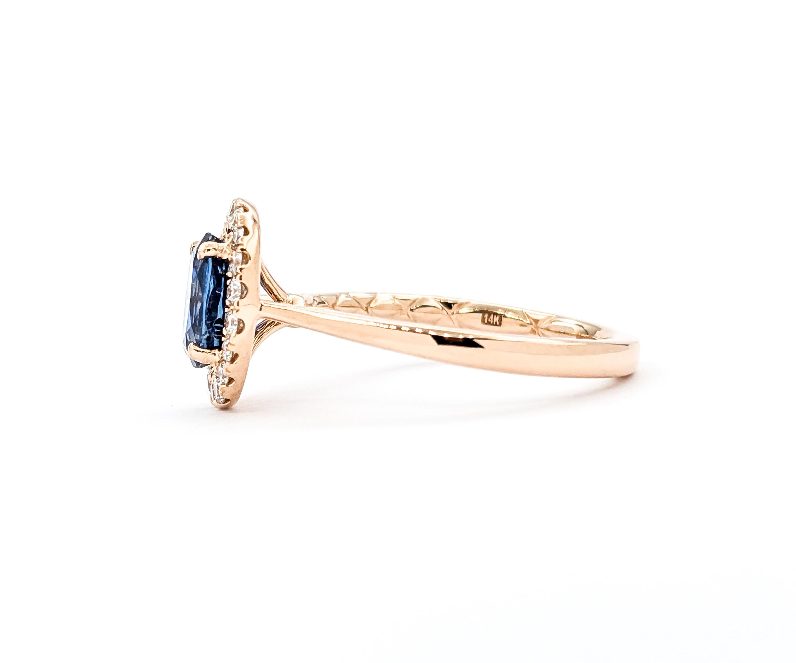 Anillo Halo de Zafiro y Diamante de Oro Rosa de 1,24 ct en venta 3