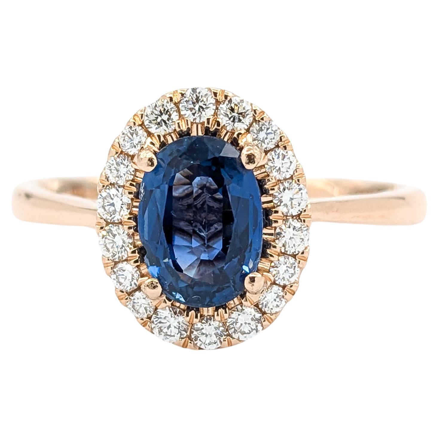 Anillo Halo de Zafiro y Diamante de Oro Rosa de 1,24 ct en venta