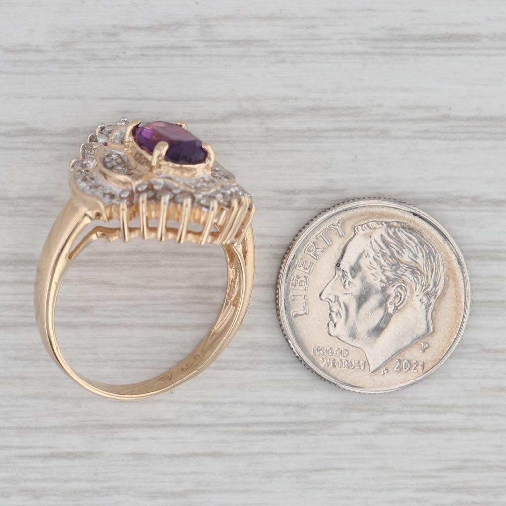 Oval Cut 1.24ctw Amethyst Diamond Ring 14k Yellow Gold Size 7.5 Cocktail