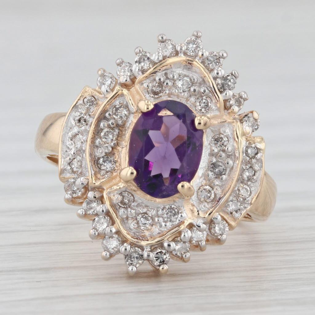 1.24ctw Amethyst Diamond Ring 14k Yellow Gold Size 7.5 Cocktail 3